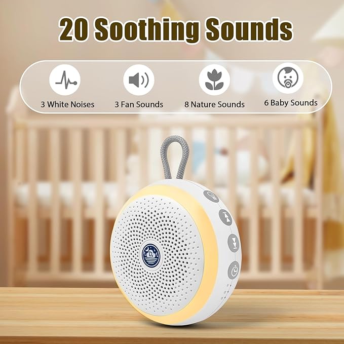 Mini White Noise Machine for Travel – 20 Calming Sounds, Rechargeable, Lightweight with Clip – Sleep Sound Machine for Adults, Kids & On-The-Go Use