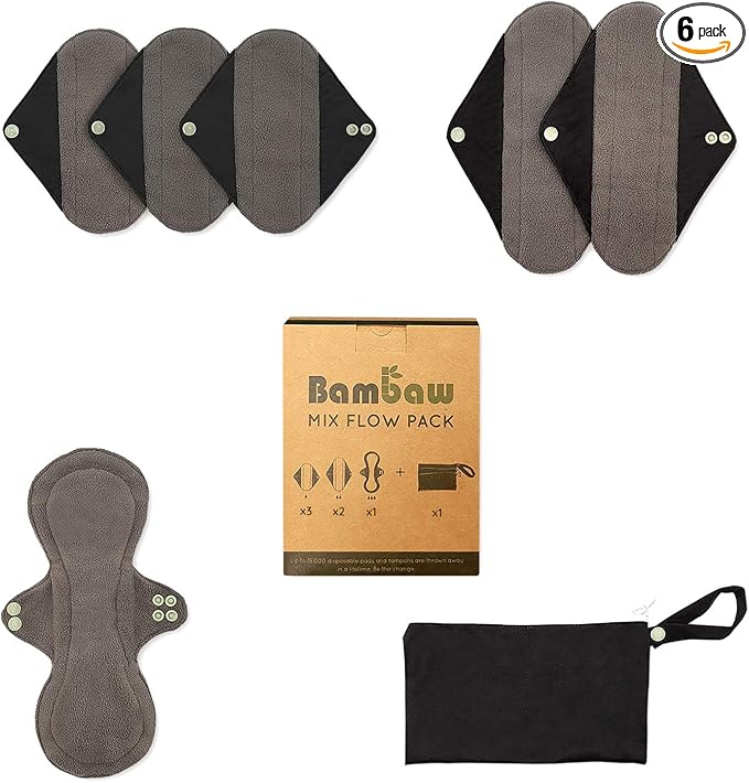 Reusable Sanitary Pads with Discreet Pouch | Mix Pack | Cloth Menstrual Pads | Reusable Feminine Pads | Cloth Panty Liners | Washable Pads Menstrual | Zero Waste Reusable Period Pads | Bambaw
