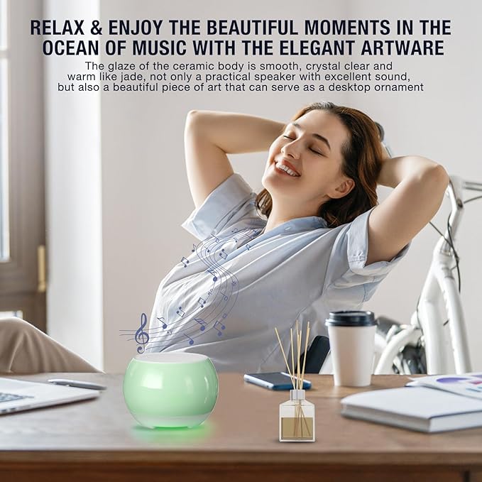 Ceramic Craft Bluetooth Speaker for Meditation & Yoga, Sound Therapy Machine for Stress Relief, Sleep Aid and Focus, Deep Bass, Louder Volume, Light Effect for Boxing Breathing (Green)