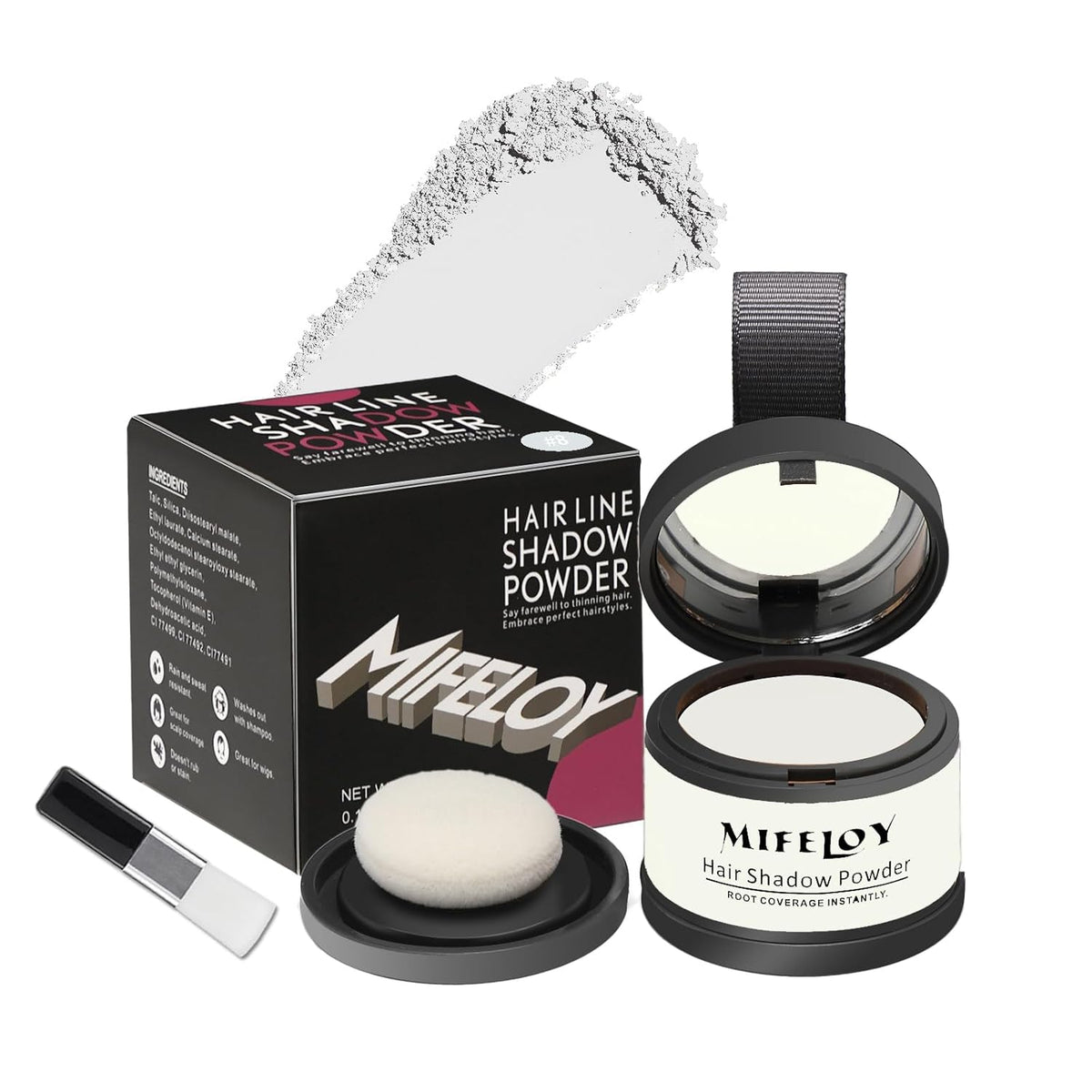 Root Touch Up Powder, Instantly Gray Hair Cover Up, Women Color Root Coverage Shadow Powder for Thinning Grey Hairline, Men Roots Concealer for Hair Loss Beard Line Eyebrow, White