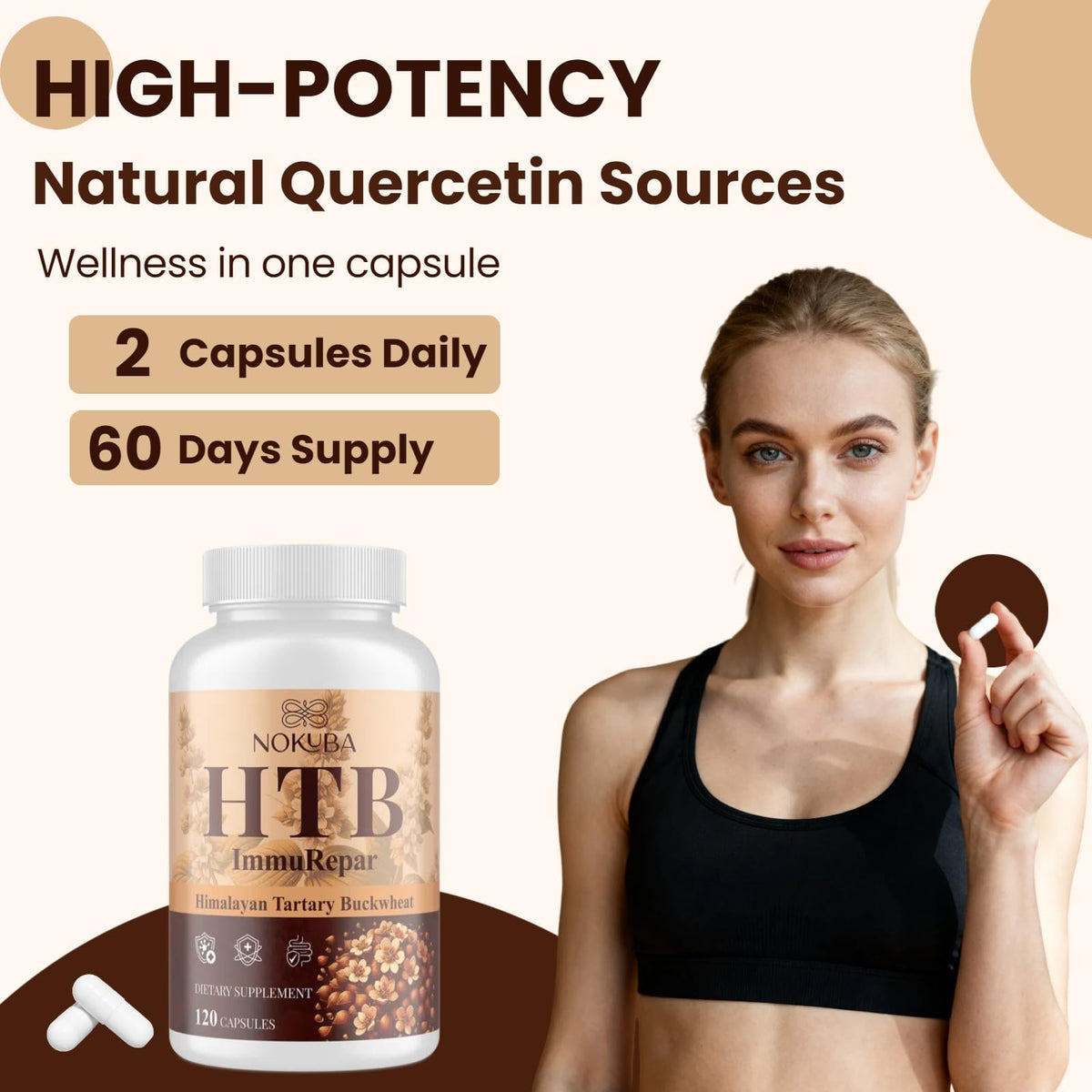 Nokuba Himalayan Tartary Buckwheat Supplement with Quercetin, Zinc, Rutin, Vitamin C, D, Curcumin for Immune Support & Antioxidant & Gut Health - 240 Vegan Capsules