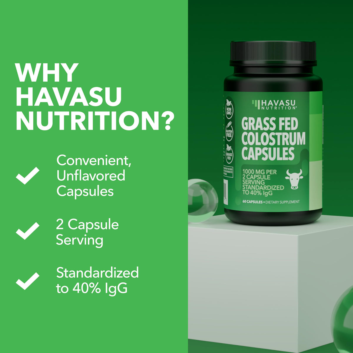 Grass Fed Colostrum Supplement for Immune and Gut Health - 1000mg Bovine Colostrum per Serving with 40% IgG - 120 Count - Non-GMO, Gluten-Free Colostrum Capsules for Adults - 60 Day Supply
