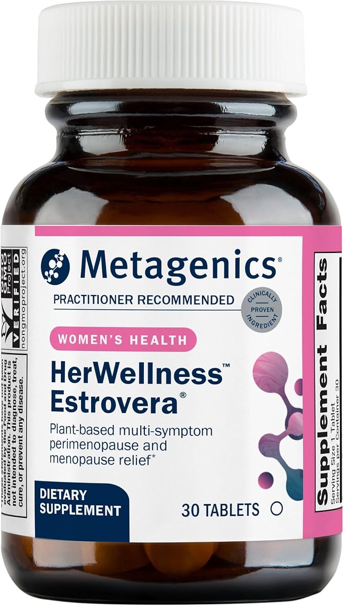 Metagenics HerWellness Rapid Stress Relief + Estrovera - Women's Stress Support Supplement with Saffron, L-Theanine & Vitamin B6 - Mixed Berry Flavor, 30 Soft Chews + Women's Health Supplement for Per