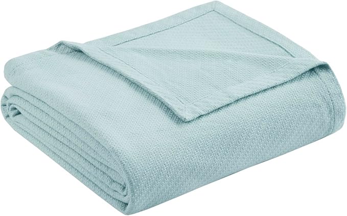 Madison Park Liquid Cotton Luxury Blanket Premium Soft Cozy 100% Ring Spun Cotton For Bed , Couch or Sofa, Full/Queen, Light Blue
