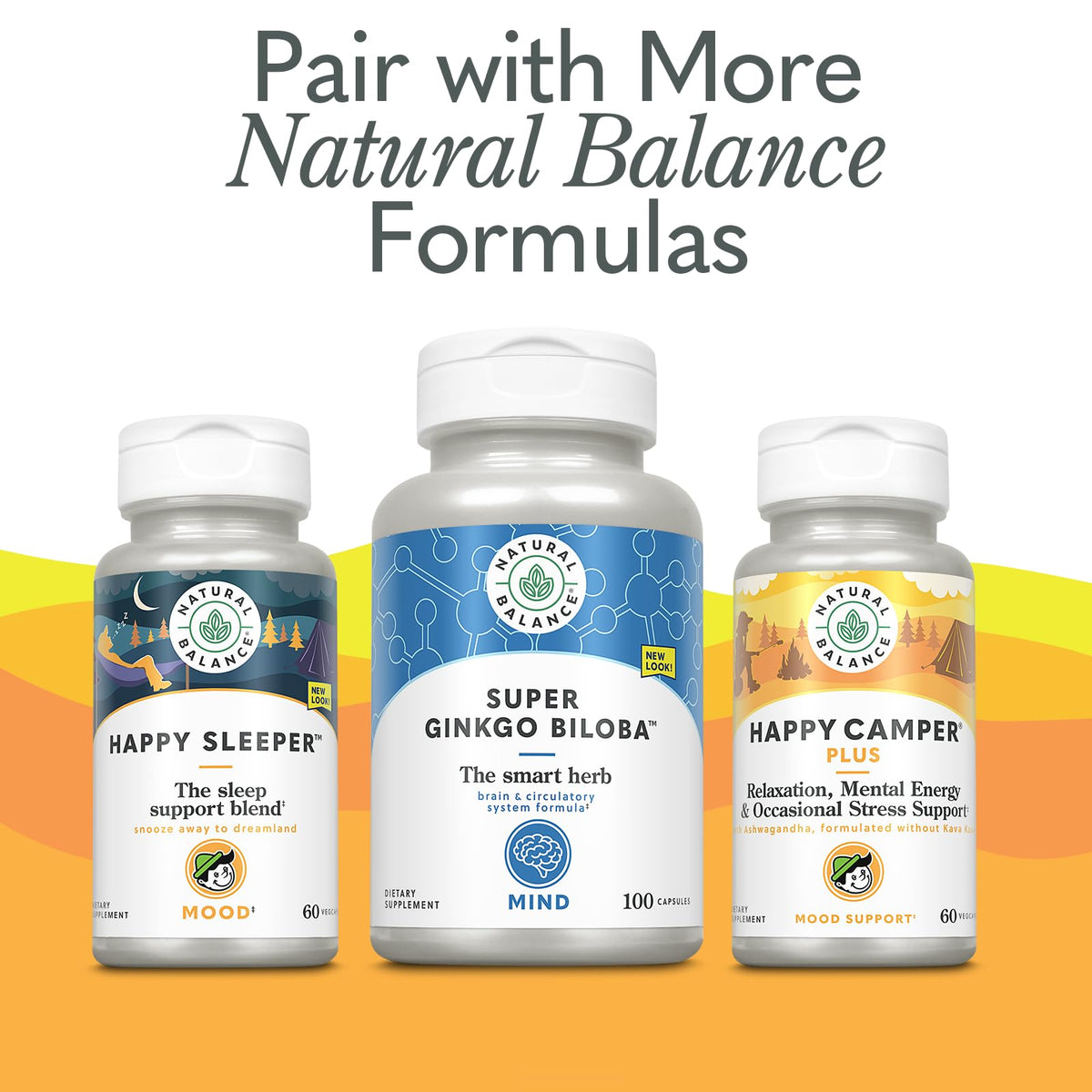 Natural Balance Happy Camper Plus - Supports Relaxation, Mental Energy, Occasional Stress w/KSM-66 Ashwagandha, L Theanine 200mg, Passion Flower, Lemon Balm, Holy Basil, 60-Day Guarantee, 30 Servings