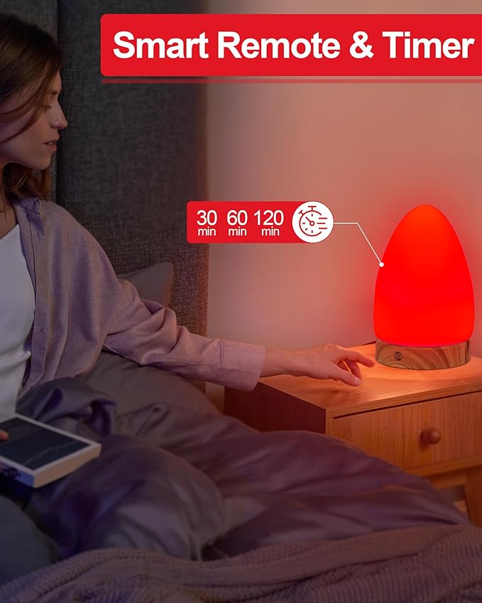 Red Light Night Light Lamp for Sleep, Red Nightlight Desk Lamp with 670nm Wavelength Multi-Color and Brightness Options Remote Control USB Charging Elegant Design