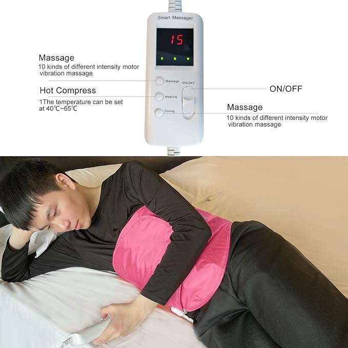 Heating Sauna Belt with Hot Compress & Vibration Massage，Lumbar Abdominal Stomach Belly Massager Back Pain Relief Machine,for Body Muscle Relax, Waist Trimmer Fitness Home Exercise(Pink)