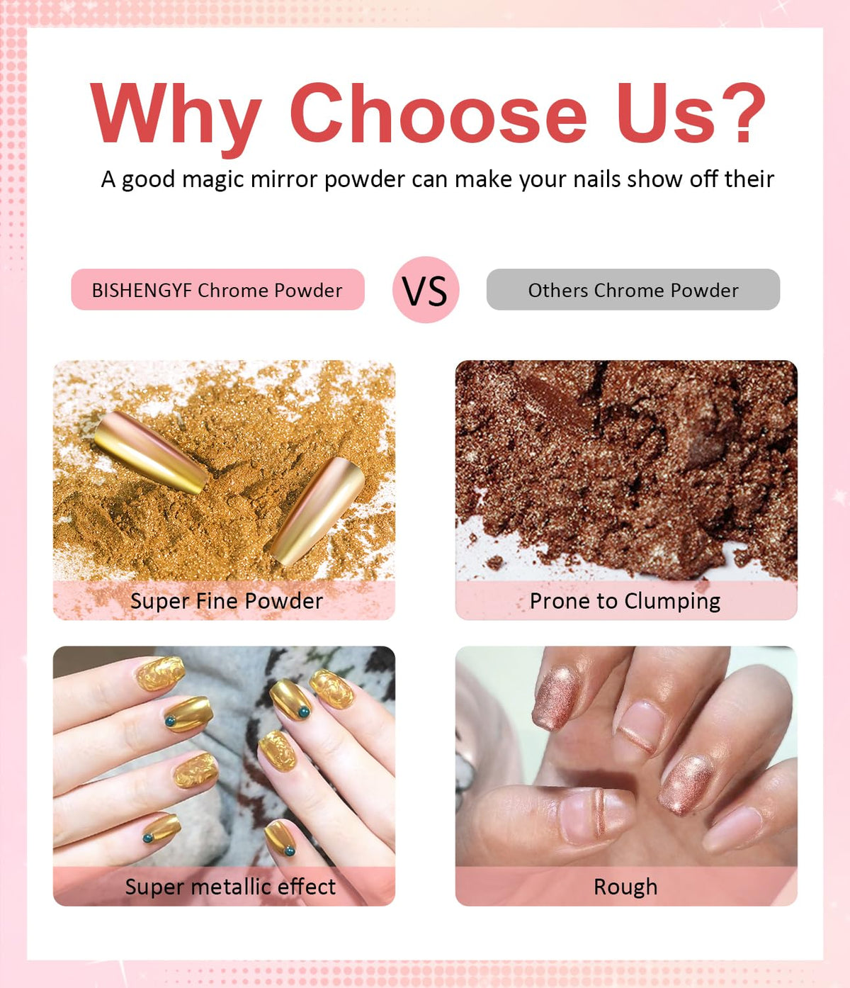 Gold Chrome Nail Powder BISHENGYF -【Magic Mirror Effect】 Pearl Chrome Nail Powder White Clear Aurora Mermaid Iridescent Nail Chrome Powder Pigment Glitter Dust for Manicure Decoation DIY
