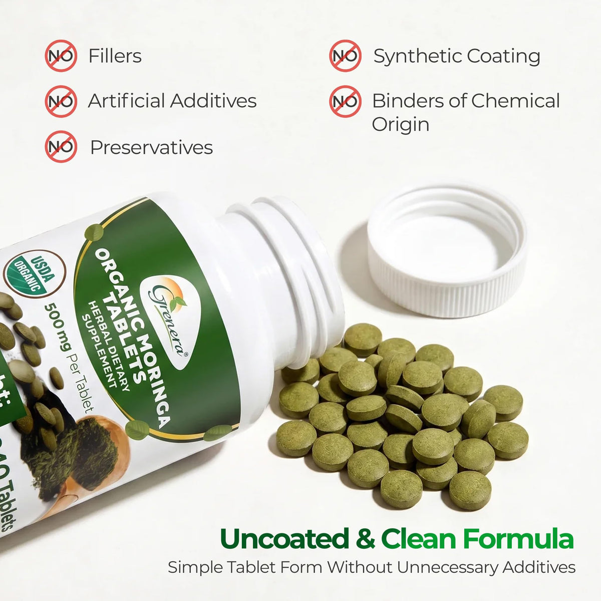 Grenera Organic Moringa Leaf Tablets 500 mg – 240 Count