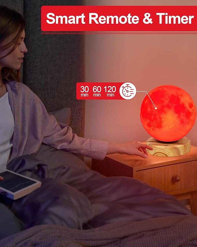 Red Light Therapy Night Light Lamp for Sleep 670nm Red Moon Nightlight Desk Lamp with Multi-Color and Brightness Options Remote Control USB Charging Elegant Design