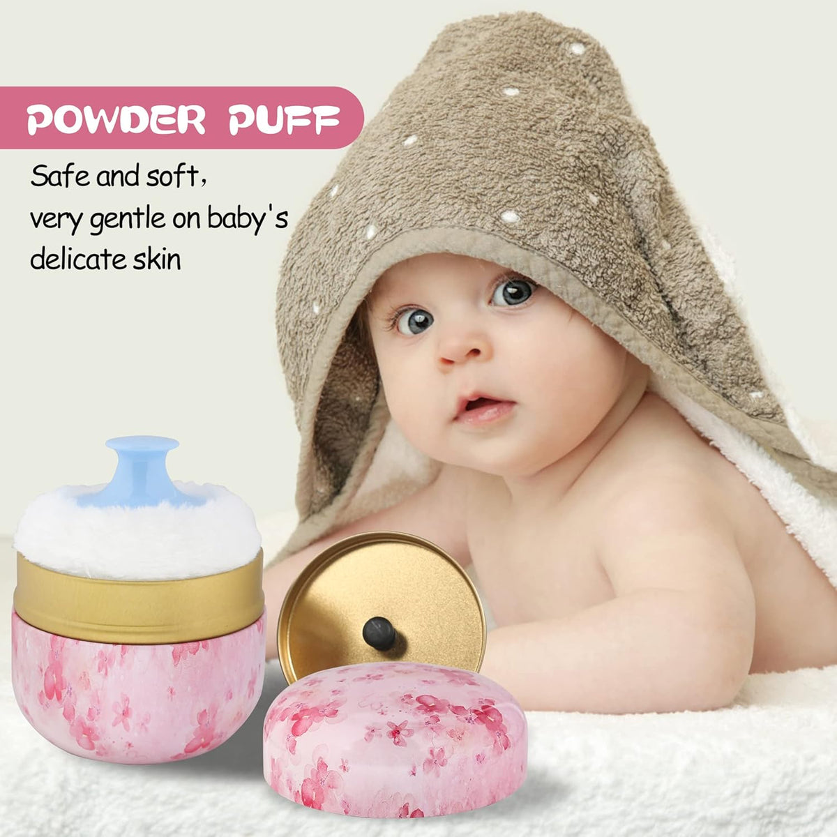 WEMEGA Body Powder Case with Powder Puff Powder Container Tea Box for Baby and Women Powder Puff and Powder Case for Travel (Pink Flower1)