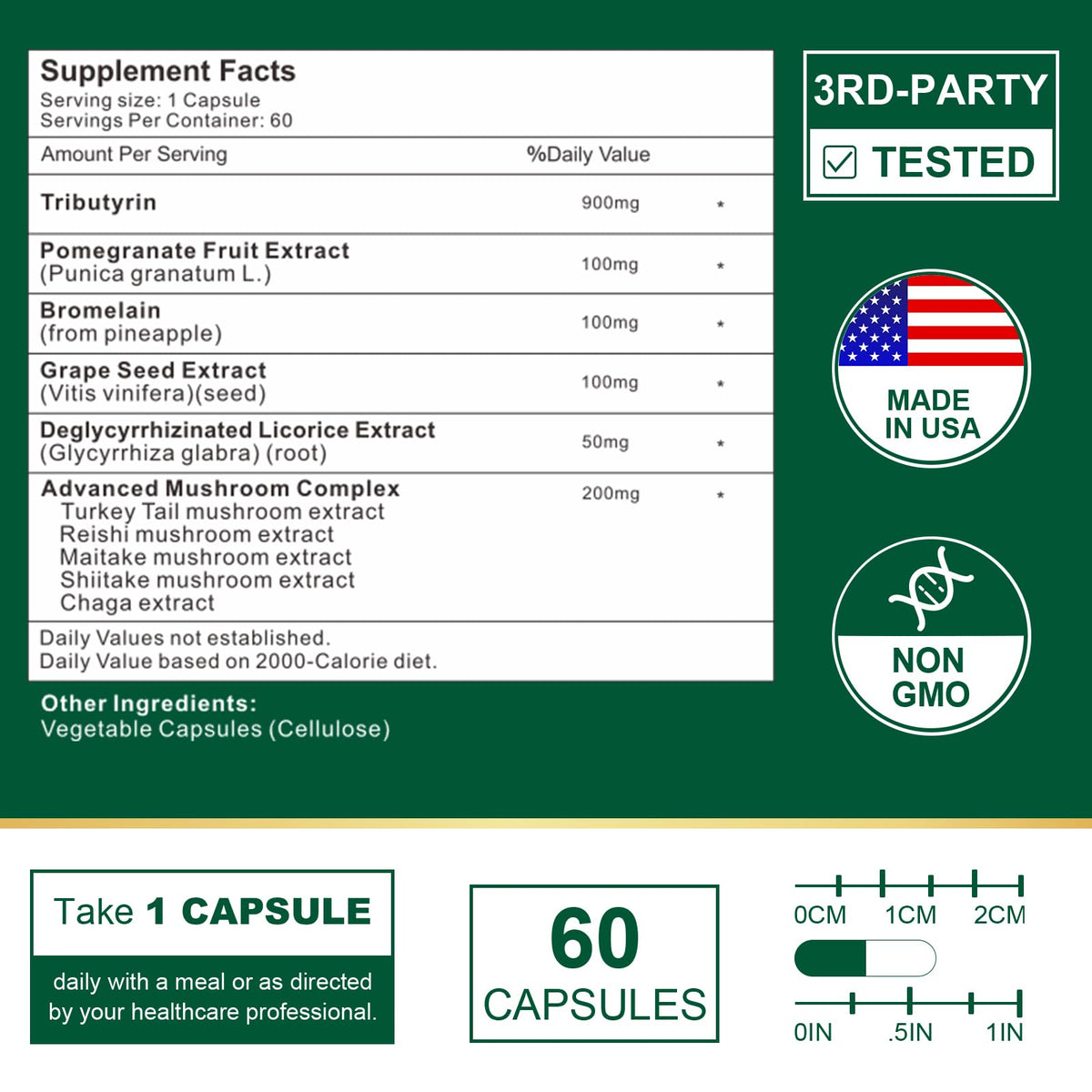 VITACRLLYNMN Tributyrin Supplement - Butyrate Precursor for Gut Barrier Support, Leaky Gut Support, Digestion 60 Count
