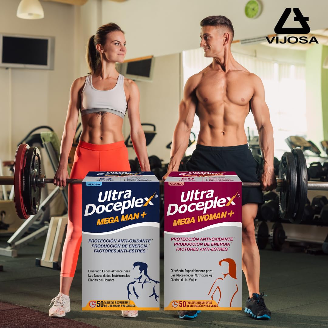 VIJOSA Ultra Doceplex Mega Man+ & Mega Woman+ – Antioxidant, Energy Boost, Stress Relief – 50 Prolonged-Release Tablets Each – Tailored Daily Nutrition for Men and Women