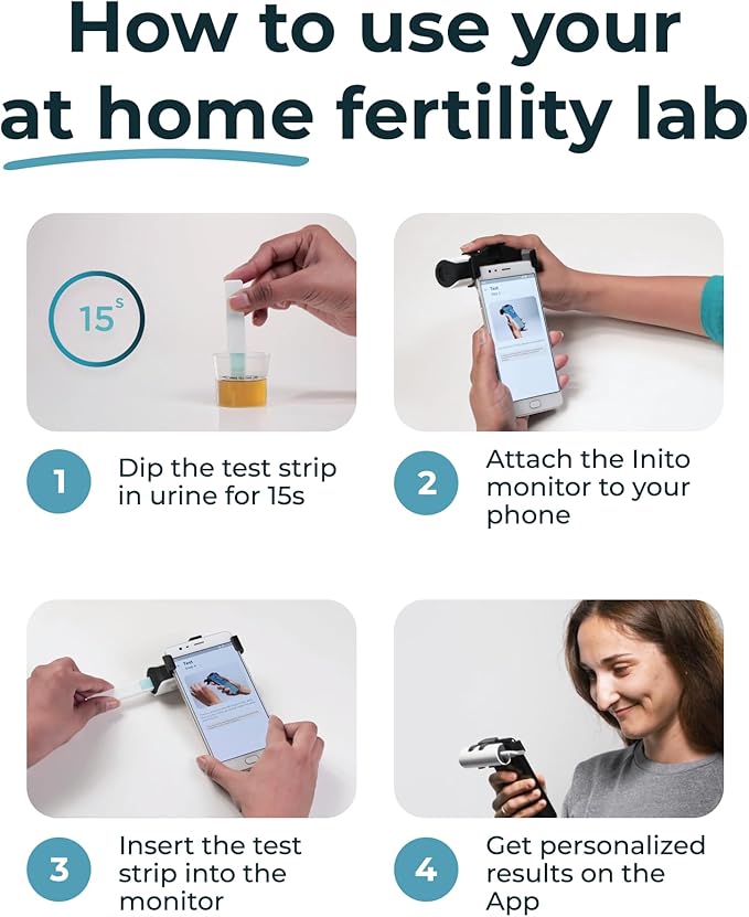 Inito Fertility Monitor & Hormone Tracker for Women | Estrogen, LH, PdG (Urine Metabolite of progesterone), FSH | Track and Confirm Ovulation | Includes 15 Test Strips (iPhone X/Xs / 11 Pro)