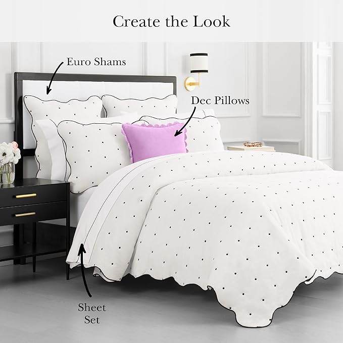kate spade new york Scalloped Edge 2-Piece Twin Quilt Bedding Set, 100% Cotton Reversible Cover, All Season Warmth Bedding, Machine Washable, Marshmallow