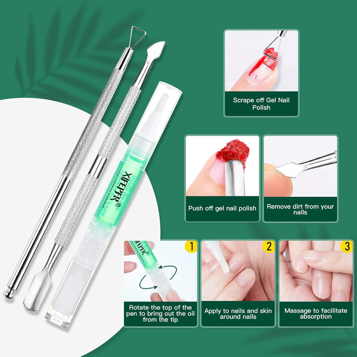 Gel Nail Polish Remover Kit, 2 Pack Gel Polish Remover with Liquid Latex, Nail Buffer and File, Cuticle Tool, Magic Gel Remover, 2-5Mins Remove Gel Polish, No Soaking Wrapping, Gifts for Women
