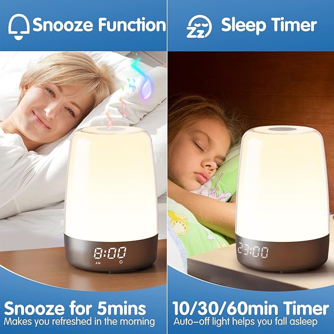 Sunrise Simulation Alarm Clock Wake Up Light for Heavy Sleepers Adults, Golspark Dimmable Sun Lamp Kid Bedroom Nursery Bedside Night Light Sleep Aid, 7 RGB Lights, 7 Natural Sound Alarms, Snooze Timer