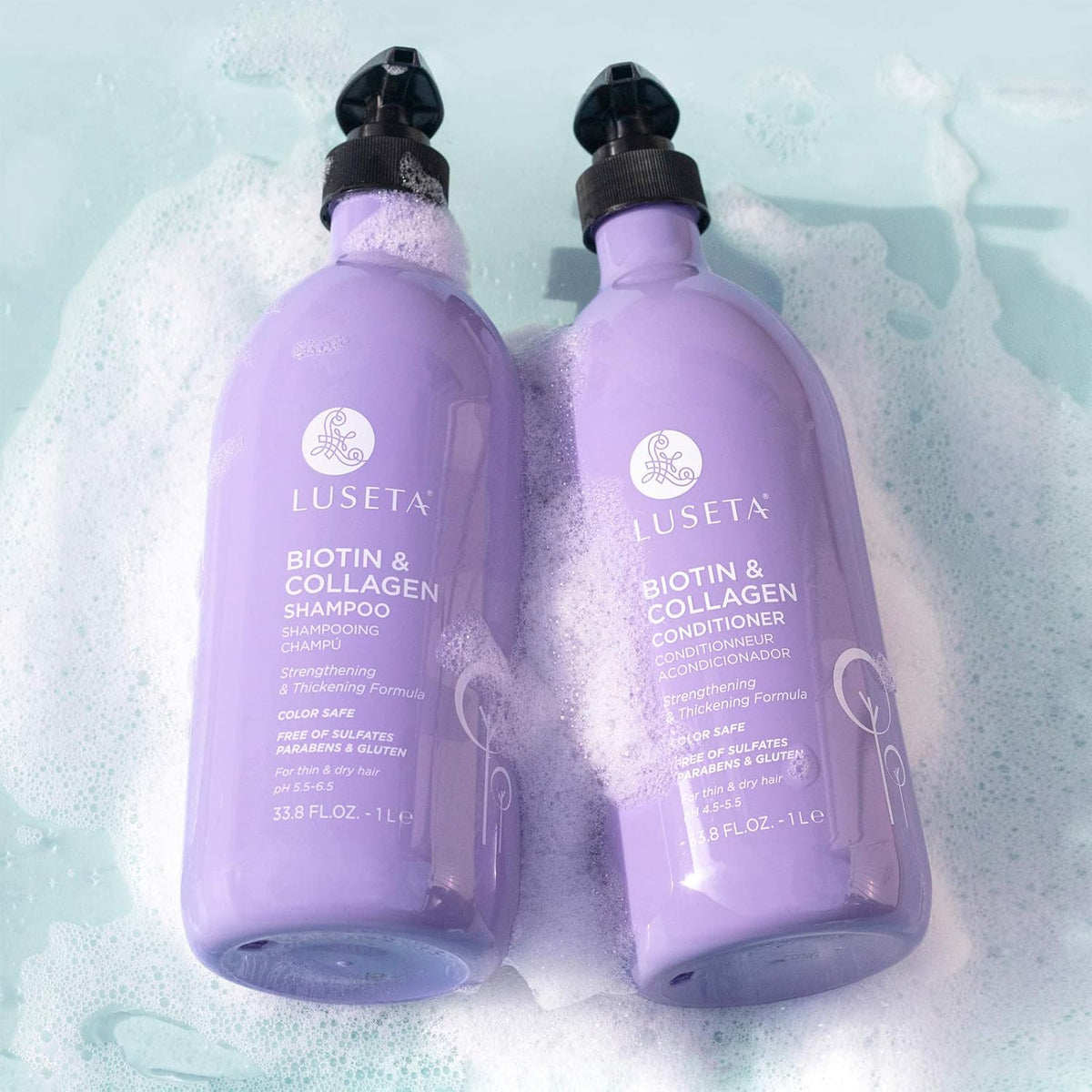 L LUSETA Biotin & Collagen Shampoo & Conditioner Set (2 x 33.8oz) - Thickening for Hair Growth, Infused with Argan Oil to Repair Dry, Damaged Hair