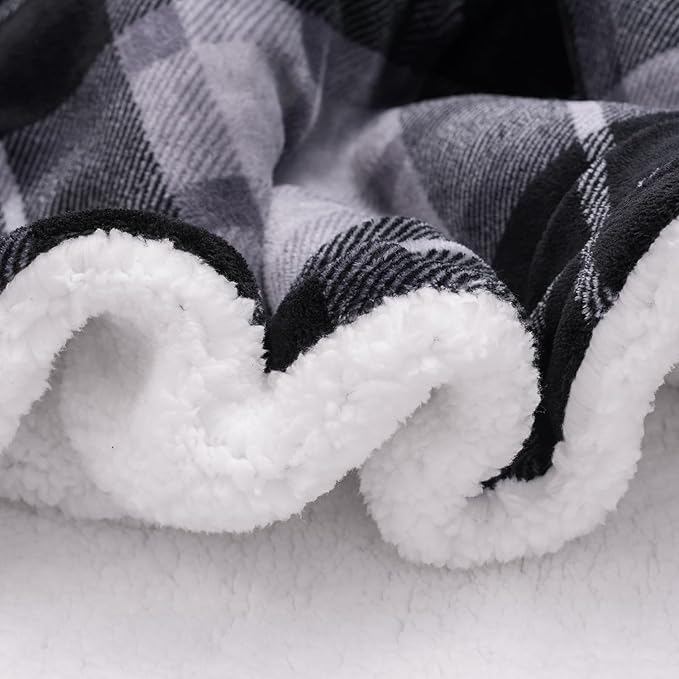 SOCHOW Sherpa Plaid Fleece Throw Blanket, Double-Sided Super Soft Luxurious Bedding Blanket 90 x 90 inches, Grey