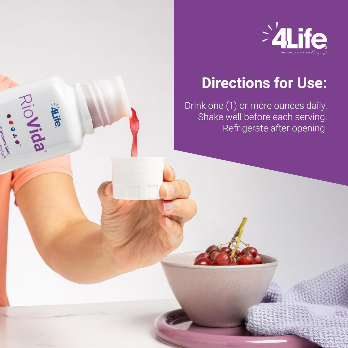 4Life Transfer Factor RioVida - Superfruit Immune Shot with Acai, Pomegranate, Blueberry, Elderberry, Aronia, Maqui, Vitamin C, Cellular Blend - 30 Servings