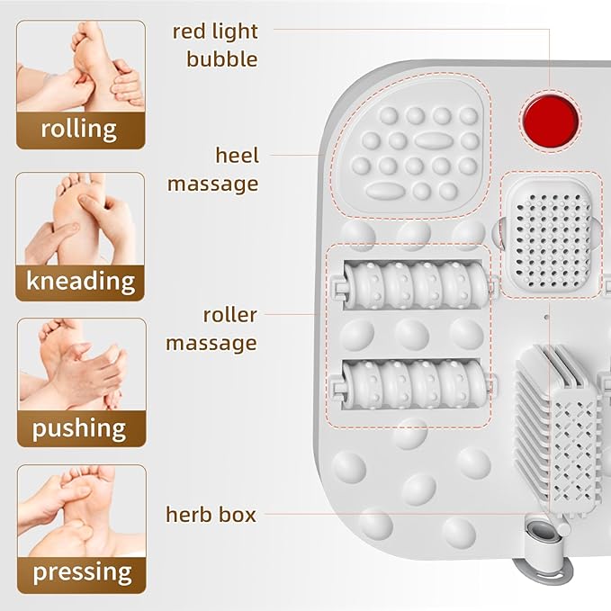Collapsible Foot Spa Bath with Heat and Massage Rollers, Foldable Foot Bath Massager with Acupressure Massage Points,Red Light, with Smart Heating for Home Spa Use for Gift