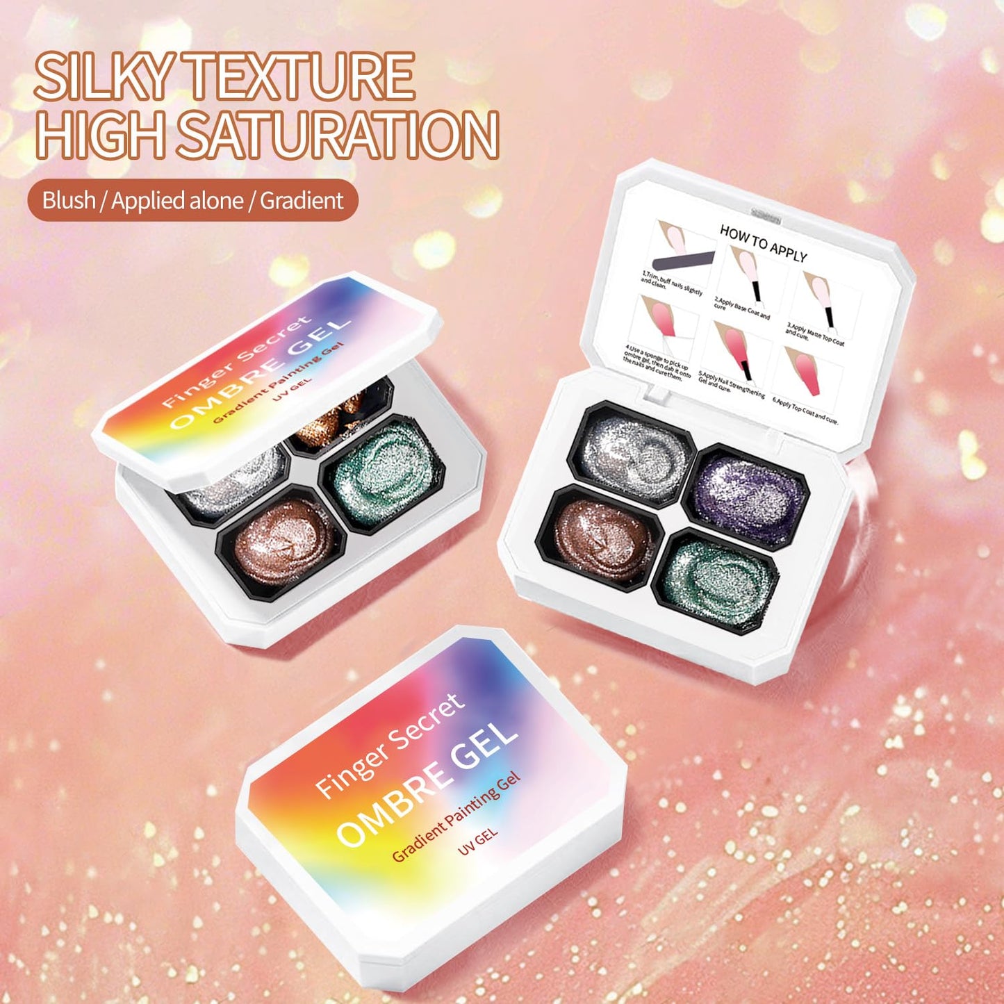 Finger Secret 4 Colors Set Ombre Gel Nail Polish,Patting Gradient Painting Gel with 20Pcs Nail Sponges for Nail Art DIY can be Painted in Salon or Home Use (k2)