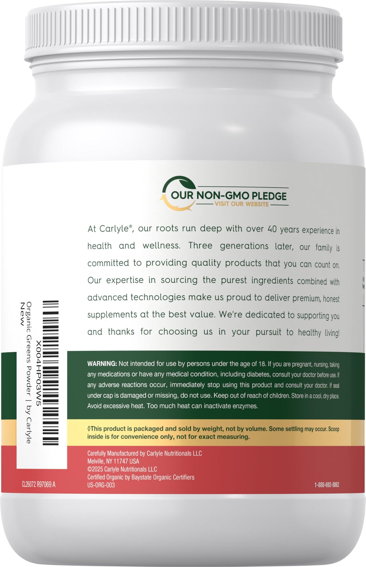 Carlyle Organic Greens Powder | 35.2 oz Supplement | Strawberry Kiwi Flavor | Relieves Occasional Gas, Discomfort & Bloating | with 20+ Superfoods, and Prebiotics | Vegan, Non-GMO and Gluten Free