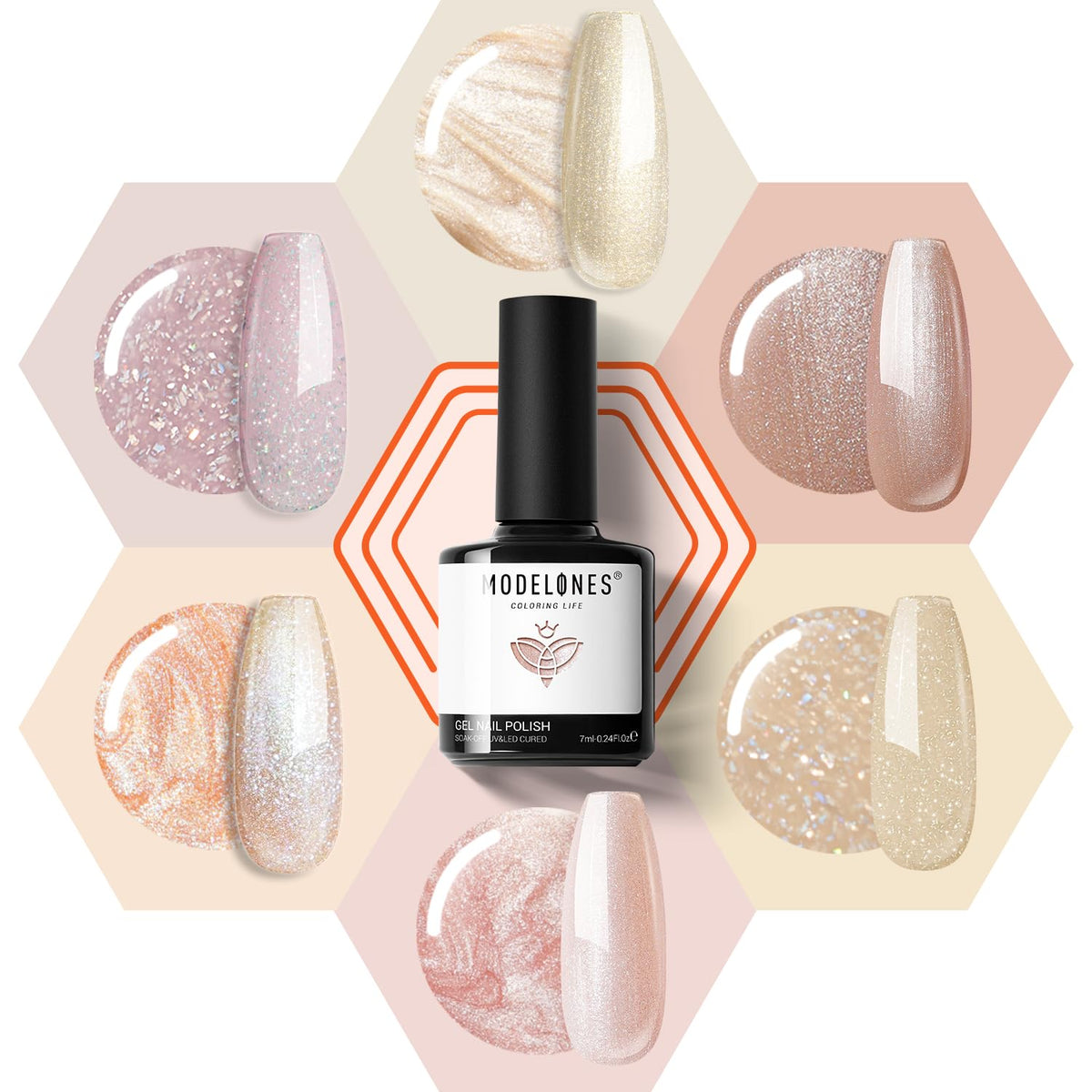 modelones Gel Nail Polish Set, Nude 6 Colors Neutral Gel Polish Skin Tone Pink Glitter Nail Polish Shimmery Pear Gel Polish Starter Kit Soak Off All Season Nude Gel Nail Polish LED Manicure DIY Salon