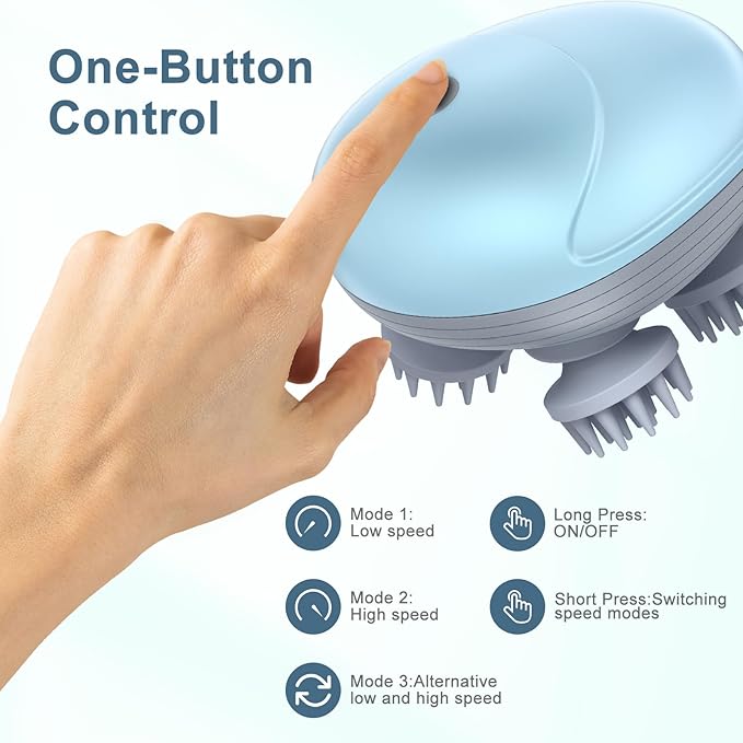 Upgraded Handheld Pet Massager for Dogs and Cats, Electric Cat Dog Massager, with 4 Rotatable Massage Heads, Three Modes, for Relieving Tight Stiffness Muscles, Promote Bonding (Light Blue)