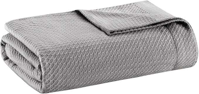 Madison Park Egyptian Cotton Luxury Blanket Grey 108x90 King Size Knit Premium Soft Cozy 100% Cerified Egyptian Cotton For Bed, Couch or Sofa