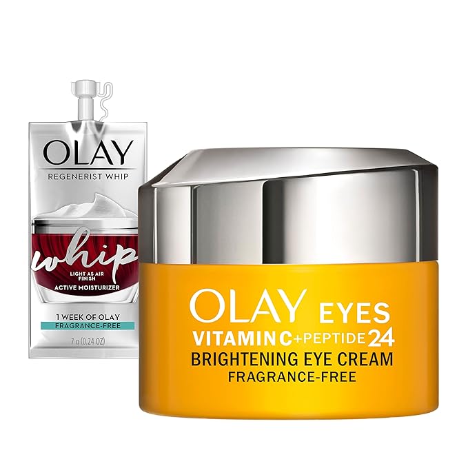Olay Vitamin C + Peptide 24 Eye Cream, Fragrance-Free, 0.5 oz + Whip Face Moisturizer Travel/Trial Size Gift Set
