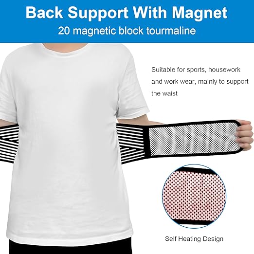Back Support with Magnet, Tourmaline Magnetic Back Braces for Lower Back Pain Relief, Self Heating & Soothing Back Support Belt, Lumbar Support Belt for Herniated Disc/Sciatica (Small)