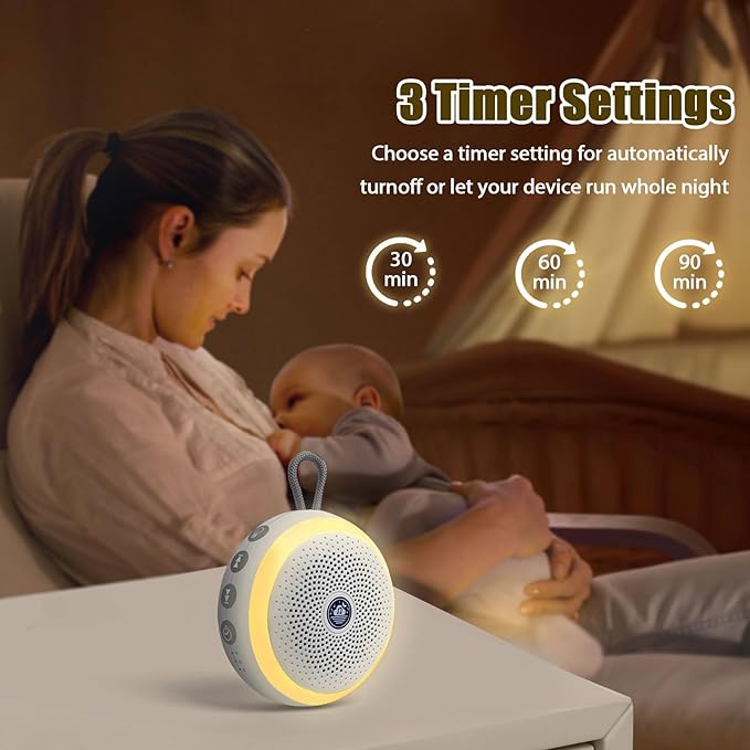 Mini White Noise Machine for Travel – 20 Calming Sounds, Rechargeable, Lightweight with Clip – Sleep Sound Machine for Adults, Kids & On-The-Go Use