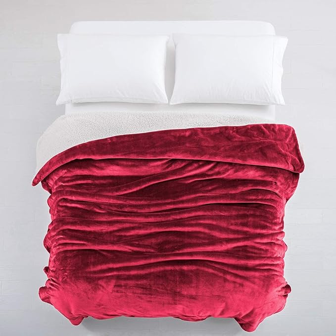 IR Imperial Rooms Burgundy Sherpa Fleece Throw Blanket for Bed - Wholesale Bulk Pack of 16 Sherpa Blankets - Soft Fluffy Throw Blankets for Hotels, Guest Bedroom, 50x60 Inches