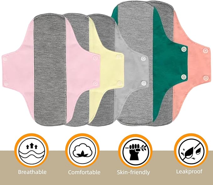 WEEOATAR Reusable Menstrual Pads,Graphene Incontinence Pads,Panty Liners Period Pads,Light Incontinence Pads,Washable Sanitary Pads,Pack of 3 with 1 Cloth Mini Wet Bag (Yellow,Pink&Green,L)