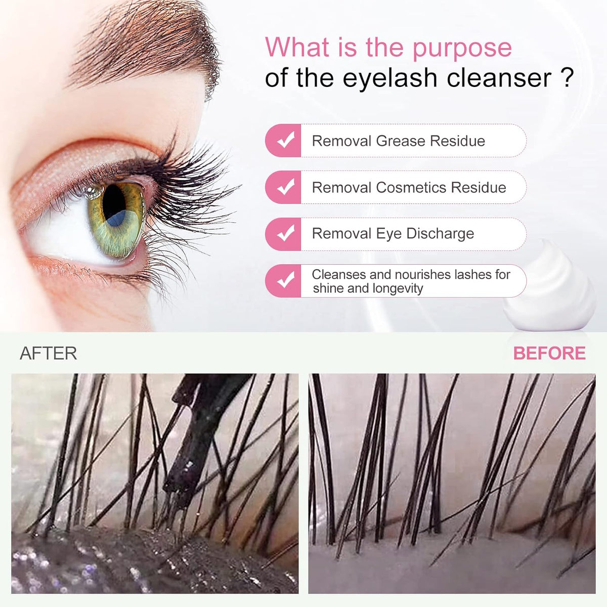 Eyelash Cleanser Concentrate 100ml Lash Extension Shampoo Oil-Free Eyelash Extension Shampoo with Salon Home Care -Makes 20 Bottles 60ml Lash Shampoo, Rose
