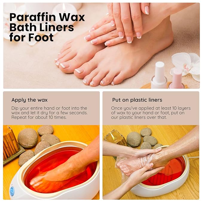 Segbeauty Paraffin Wax Liners for Foot, 200 Counts Plastic Foot Bags, Paraffin Bath Socks Liners Hot Wax thera-py Bath Booties Covers with 200 Snug Closure Stickers for Paraffin Wax Machine