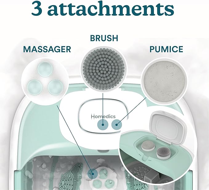 Homedics Smart Space Elite Footbath with Heat Boost, Collapsible, Invigorating Bubble Massage, 3 Pedicure Attachments, Safe to Use Bath Salts, Patented Safety-Lock System, Ergonomic