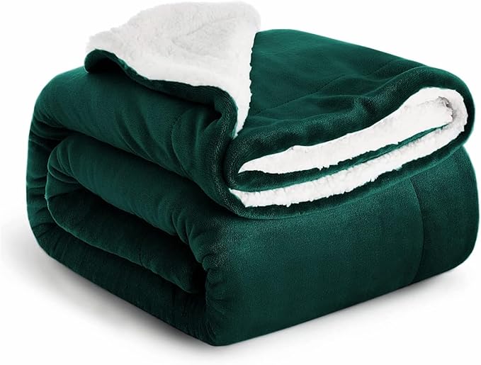 IR Imperial Rooms Sherpa Fleece Throw Blanket for Couch - Soft and Fuzzy Emerald Green Blanket for Winter - Reversible Thick and Warm Fluffy Throw Blankets for Bed, Camping and Travel, 50x60 Inches