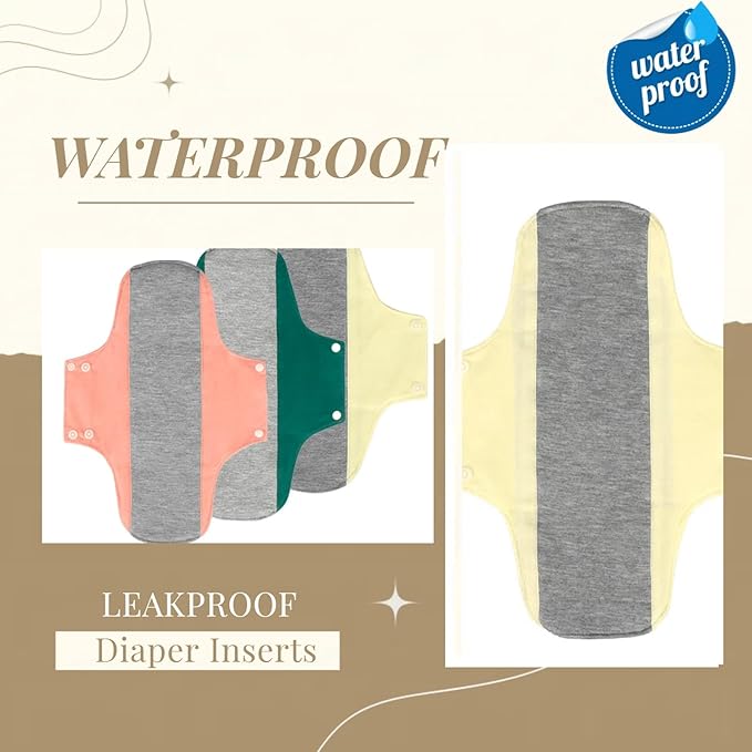 WEEOATAR Reusable Menstrual Pads,Graphene Incontinence Pads,Panty Liners Period Pads,Light Incontinence Pads,Washable Sanitary Pads,Pack of 3 with 1 Cloth Mini Wet Bag (Yellow,Pink&Green,L)