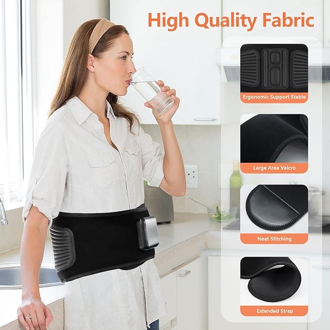 Lower Back Massager Belt with Four Modes Heating & Massage & Red Light, Ergonomic Support Massage Belt with Timer, Portable Cordless Heating Pad for Back Relieve Pain, Battery-Powered
