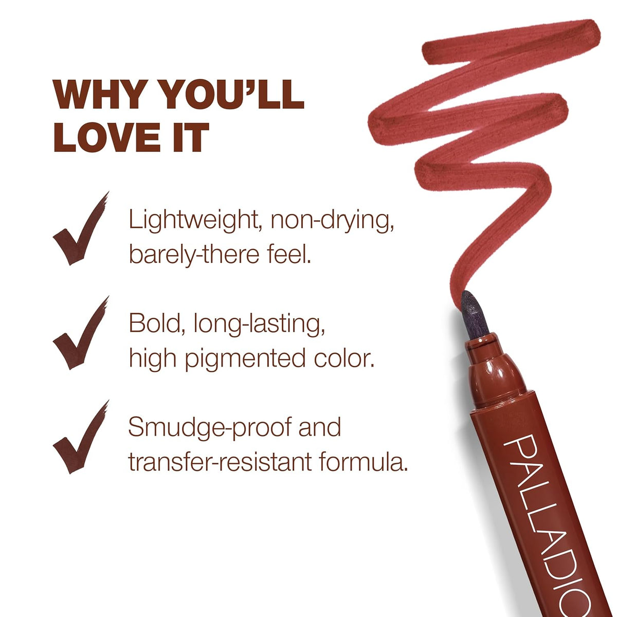Palladio Lip Stain, Hydrating and Waterproof Formula, Matte Color Look, Long-lasting All Day Wear Lip Color, Smudge Proof Natural Finish, Precise Chisel Tip Marker, Pinky