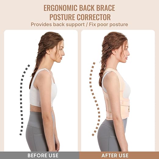 Fit Geno Back Brace Posture Corrector for Men & Women: Shoulder Straightener Adjustable Full Back Support Pain Relief - Scoliosis Hunchback Spine Corrector (Medium)