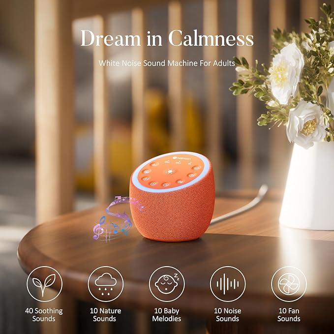 Hotmoon Sound Machine with 40 High-Fidelity Sounds, White Noise Sound Machine with Memory Functions, 8 Color Night Light, USB Power Supply, for Sleep & Noise Reduction Sleep Aid, Plug-in