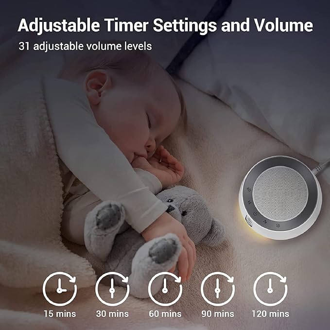 BGOVERSS White Noise Machine 14 Soothing Sounds and Warm Night Light for Sleeping, 5 Timers and Memory Feature Plug in Sound Machine for SF407 SF407
