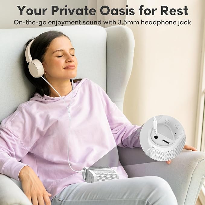 Portable Sound Machine for Travel, White Noise Sound Machine for Sleeping, 52-Hour Lasting Mini Noise Machine with 21 Quality Non-looping Sounds, Headphone Jack, Memory, Timer for Adults,Hotel (White)