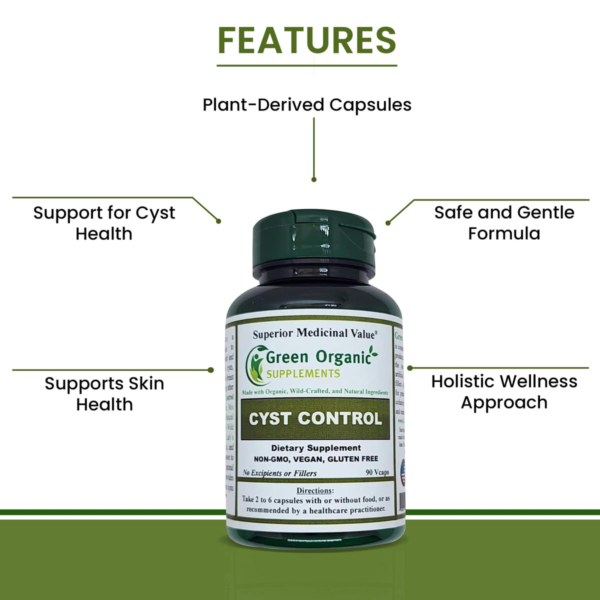 Green Organic Supplements Cyst, Breast Cyst, 90 VCaps, High Absorbable, Non-GMO, Gluten-Free (Pack of 3)