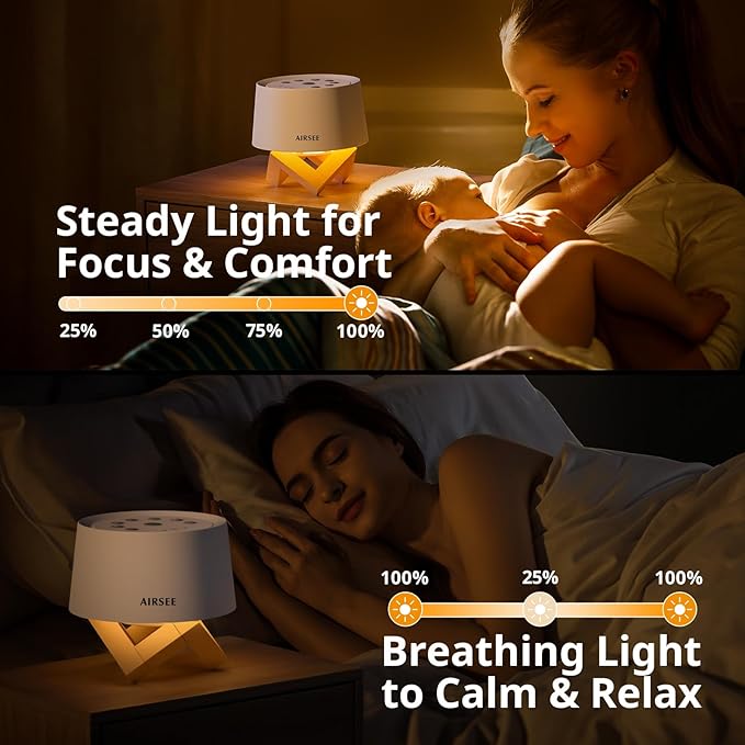 Airsee White Noise Sound Machine, 31 Soothing Sounds 4-Level Breathing Night Light Portable Sound Machine for Baby Adults,4 Timer Memory Function 32 Volume Levels Sleep Machines for Home Office Travel