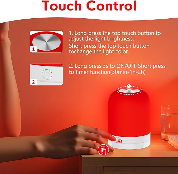 Red Light Therapy Sleep,Reds Nightlight with 670nm Wavelength Aid to Support Deep Relaxation,Touch Remote Control Red Light for Sleep Lamp Backed by Science for Adults & Kids Bedrooms