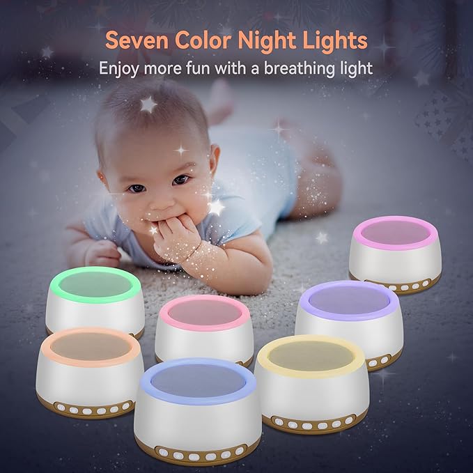 White Noise Sound Machine with 32 Soothing Sounds and Fantasy Sleep Night Light, Time Display, Can Be APP Controlled, 3 Timers & Memory Function Plug-in Sound Machine, for Babies & Baby Adults,